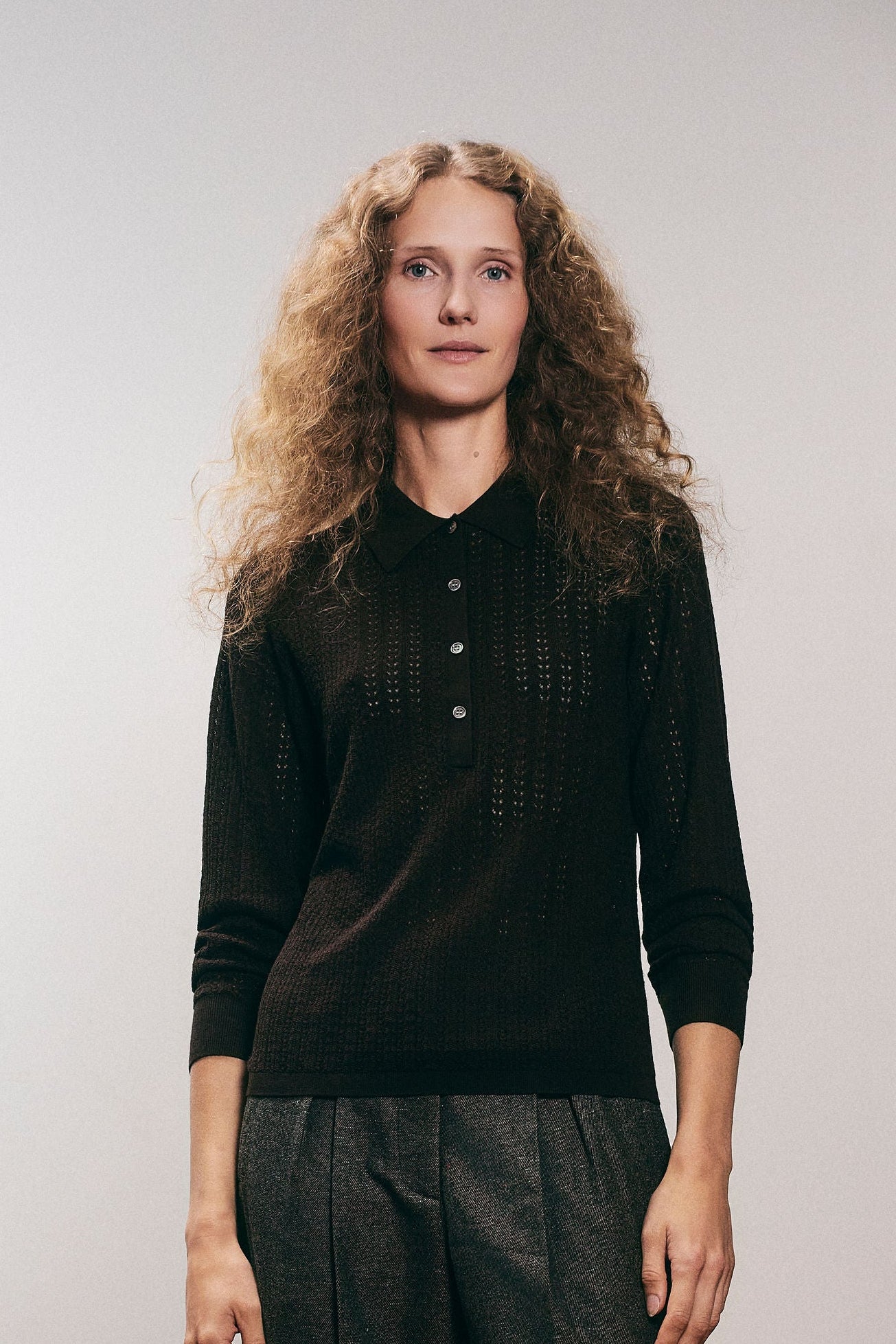 Dalia Knit Polo | Merino Wool & Silk Pointelle – Stathe