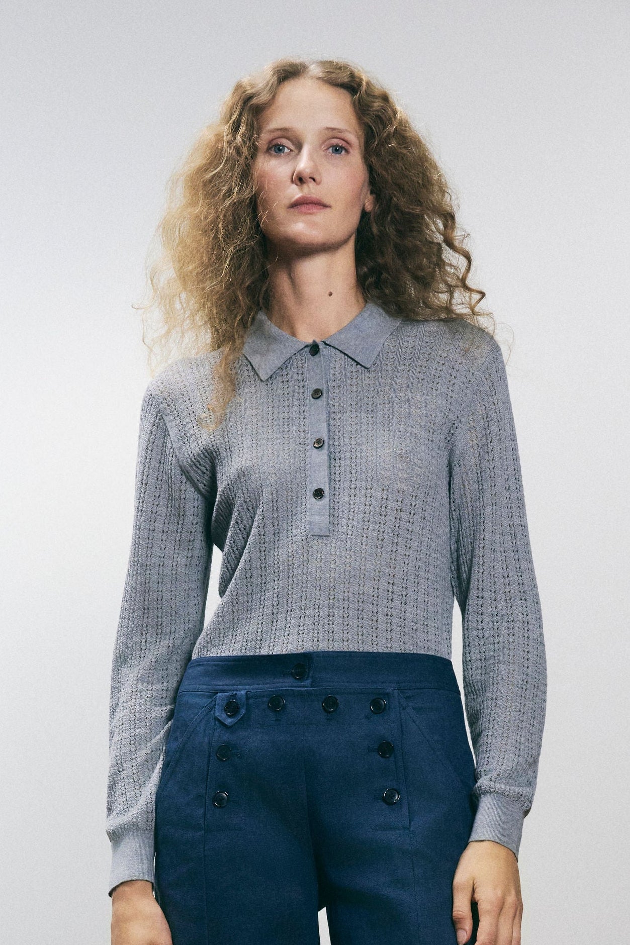Dalia Knit Polo | Merino Wool & Silk Pointelle – Stathe