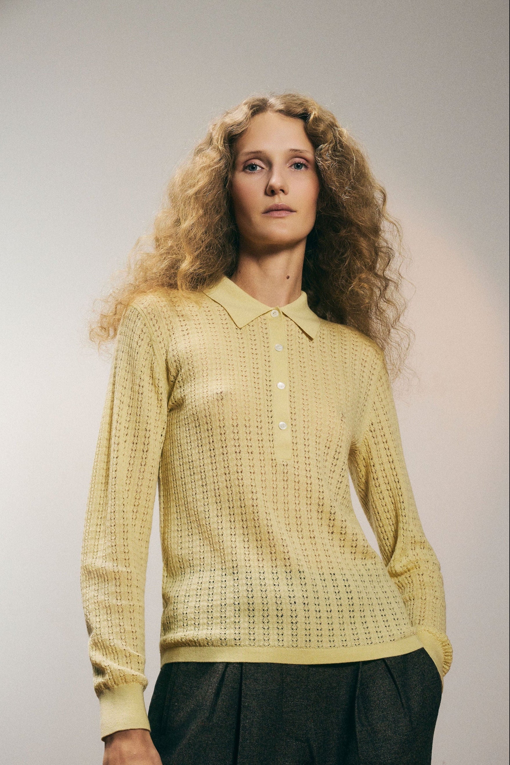 Dalia Knit Polo | Merino Wool & Silk Pointelle – Stathe