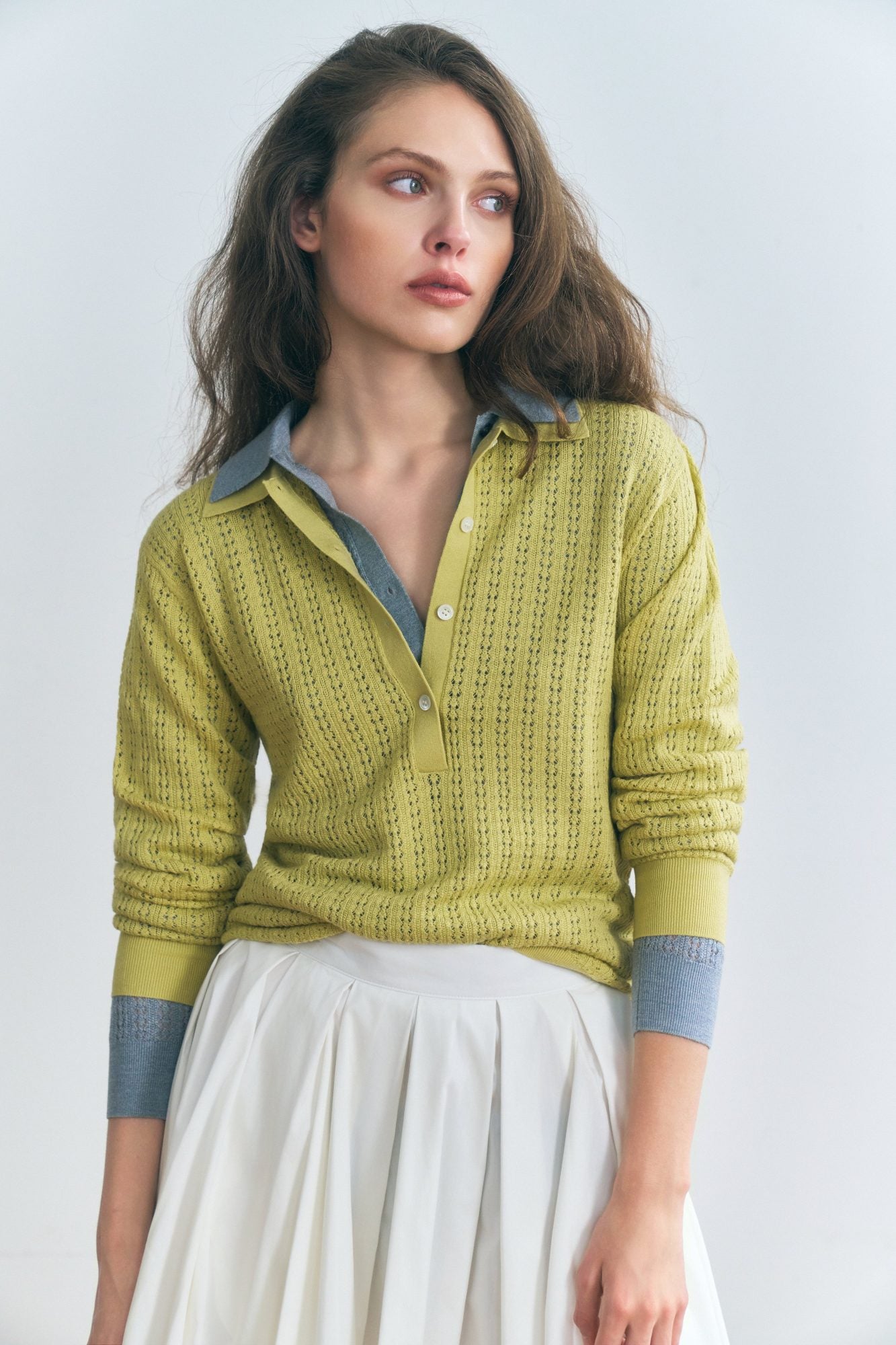 Stathe Dalia Knit Polo in Sunlight — front view