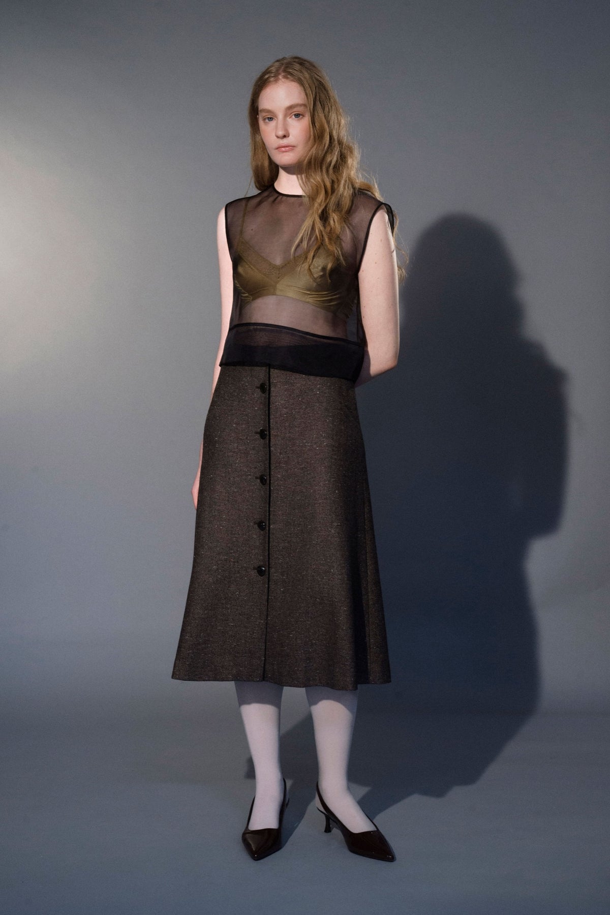 Stathe Guacaporo Skirt in Speckled Truffle — full-length front view