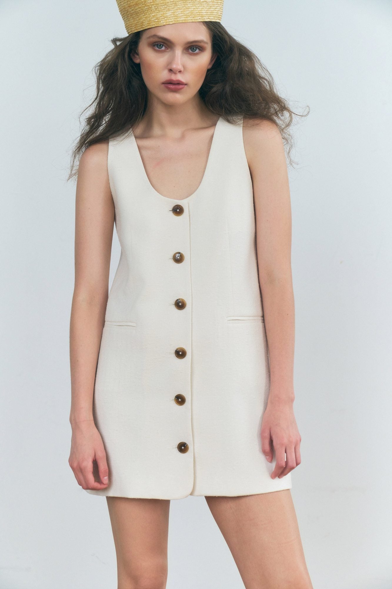 Stathe Malva Dress in Ivory — full-length front view