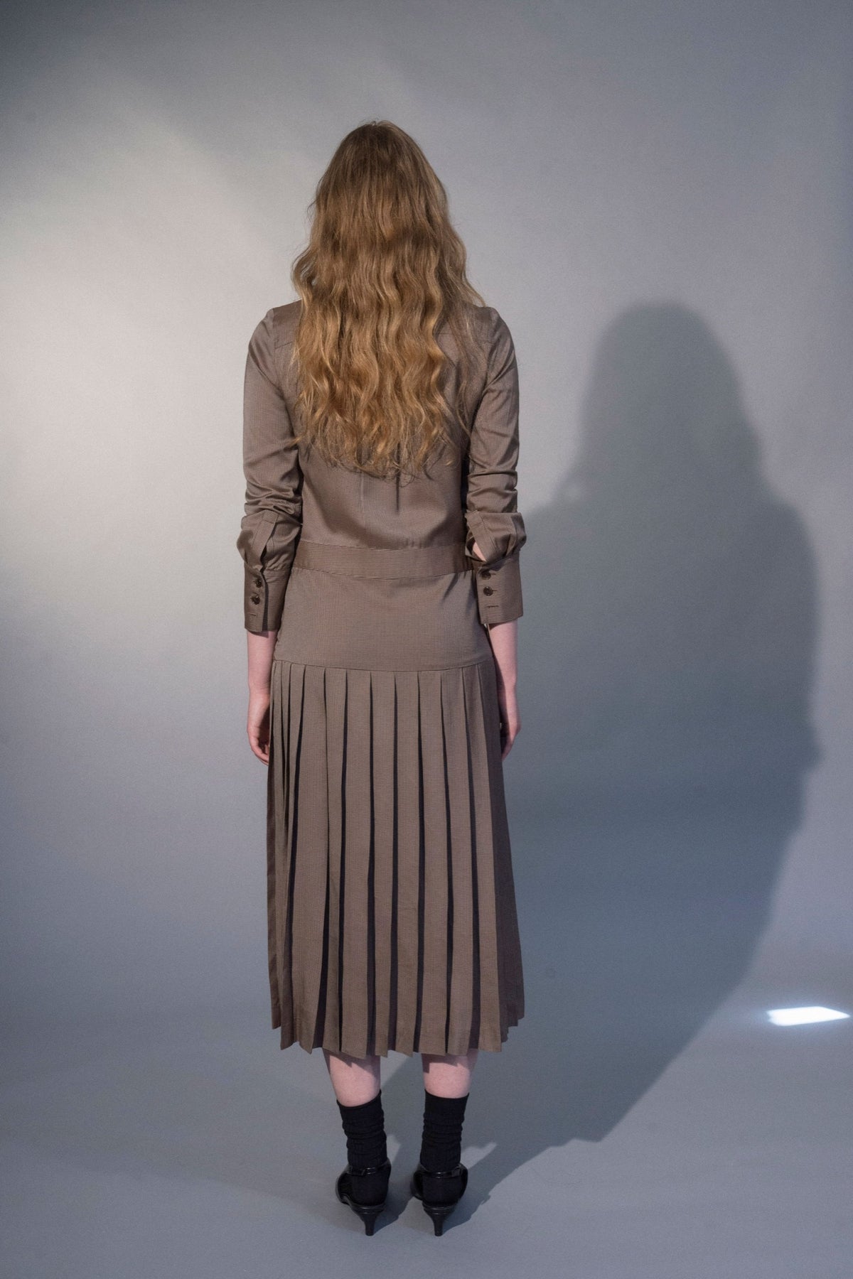 Stathe Mezquite Dress in Mushroom — back view