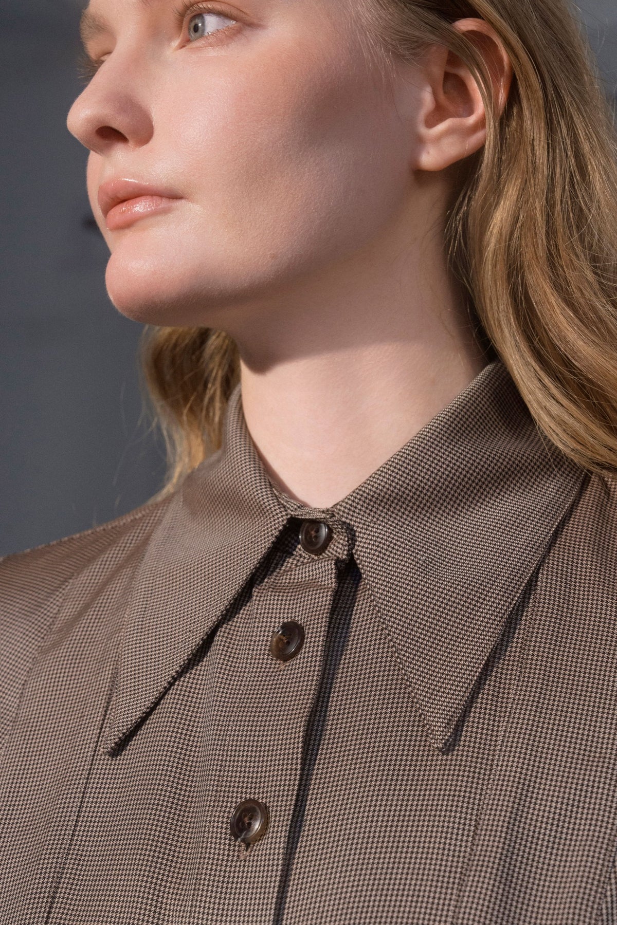 Stathe Mezquite Dress in Mushroom — collar detail