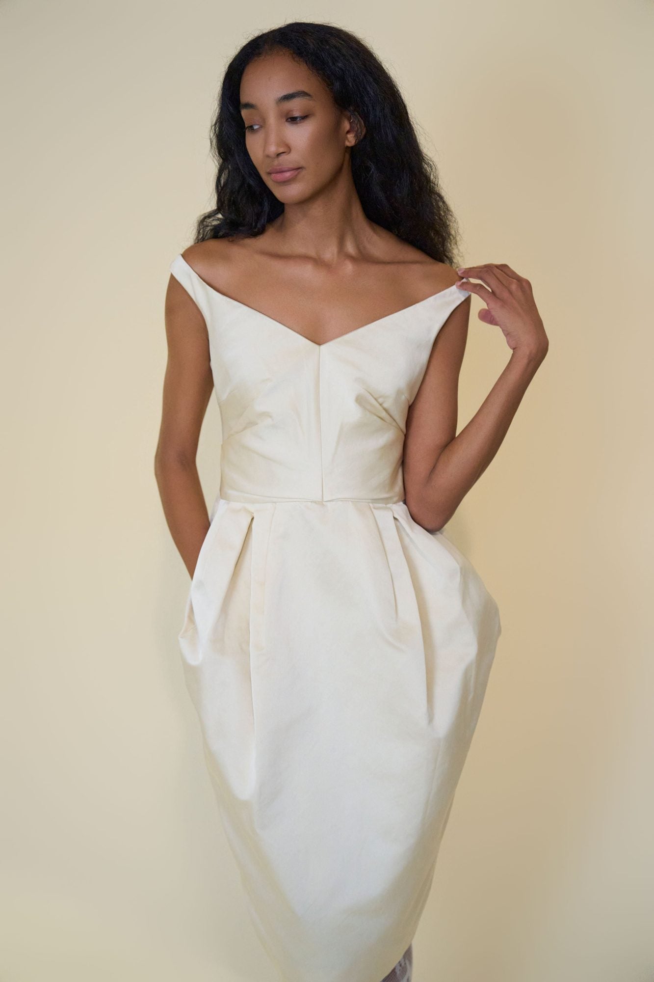 Stathe Piloncillo Dress in Butter — bodice detail, front