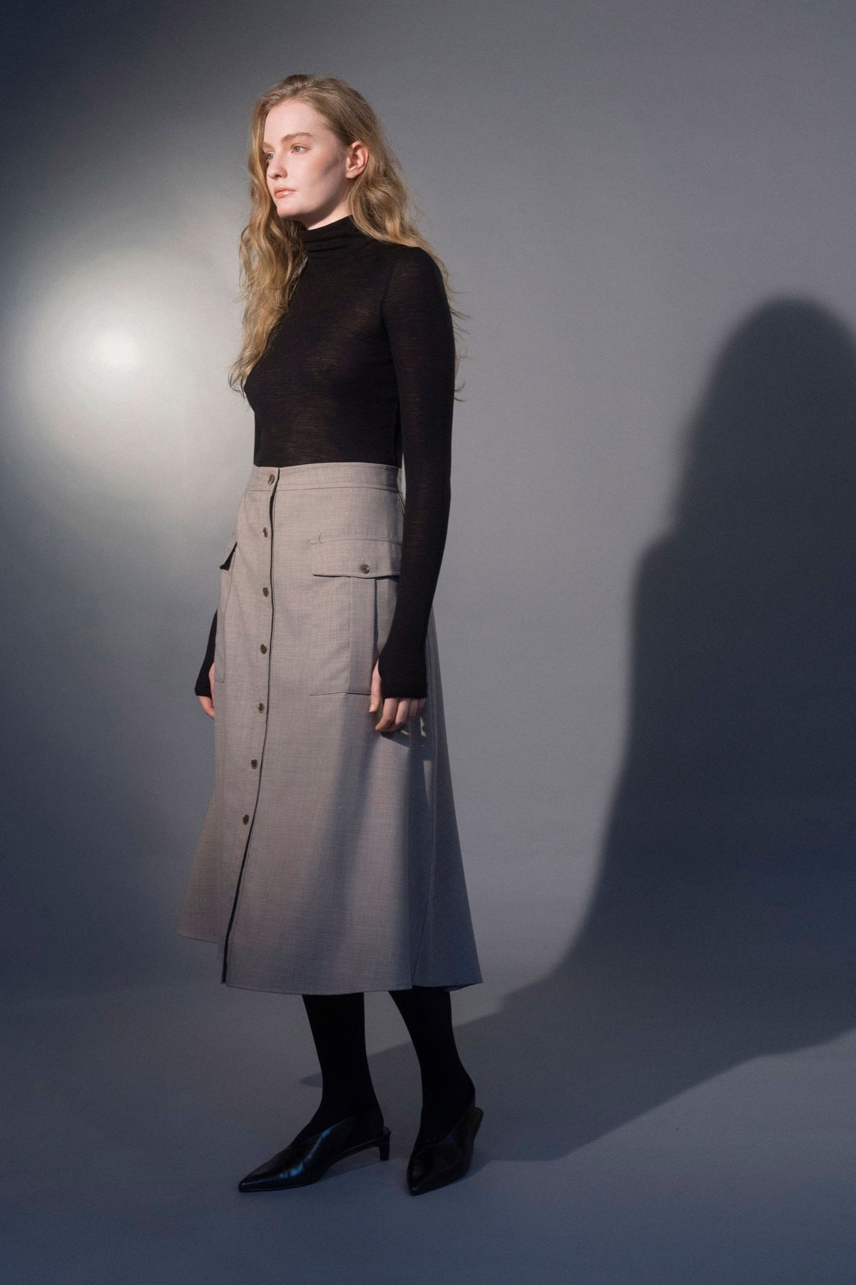 Stathe Samota Skirt in Oatmeal — three-quarter view