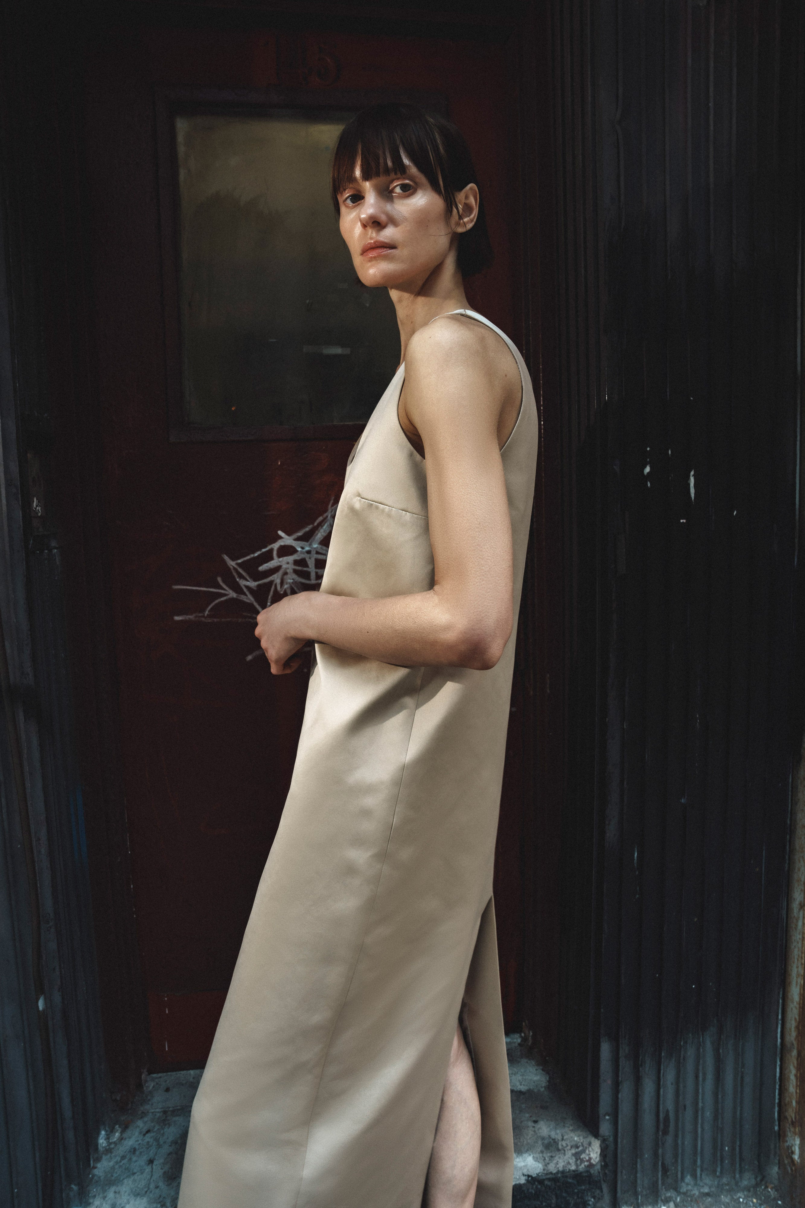 buttermilk satin dress Chiara Halter Satin Maxi Dress / Buttermilk | MESHKI