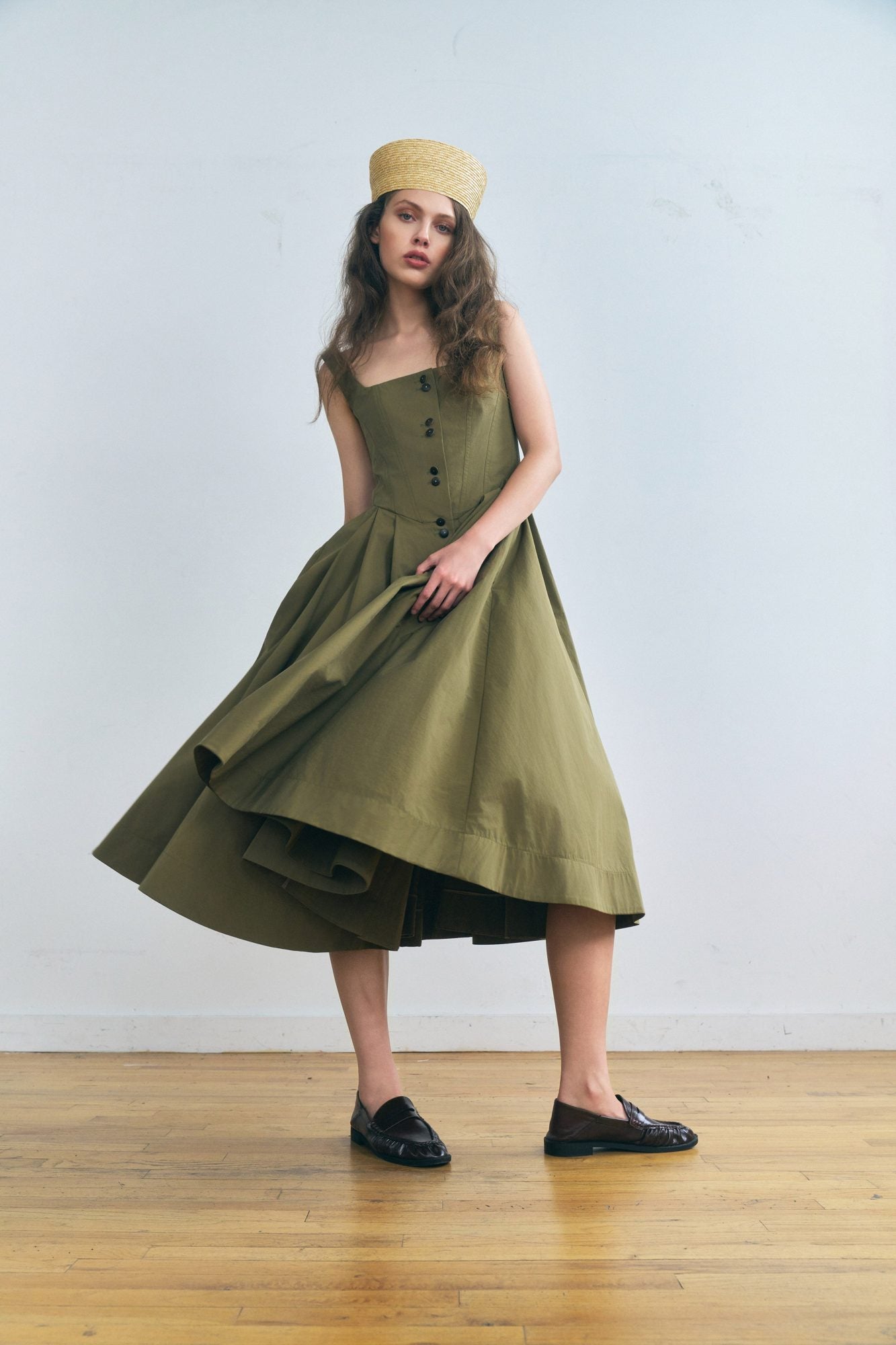 Stathe Toloache Dress in Mosswood — full-length front view