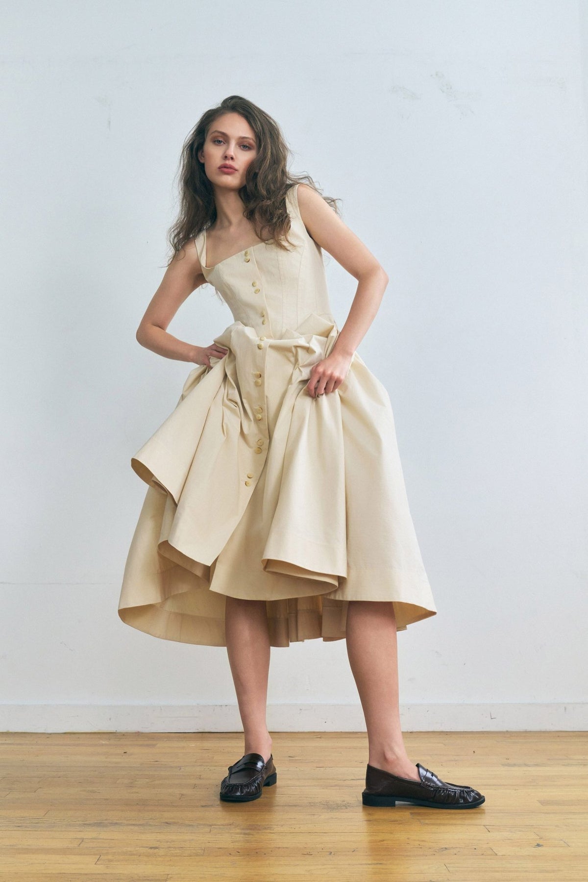 Stathe Toloache Dress in Powder — three-quarter view
